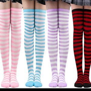 NWOT Peach Pink & White Tall Striped Socks